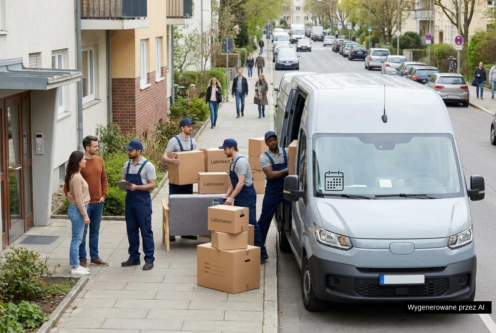 Pracownicy firmy przeprowadzkowej pakują i przenoszą meble podczas przeprowadzki domu